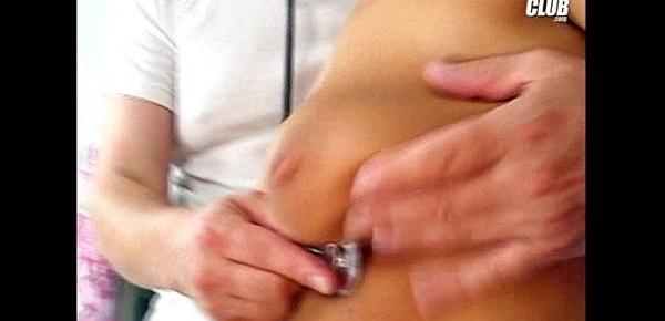  Blonde Bambi having pussy gyno examined by old doctor